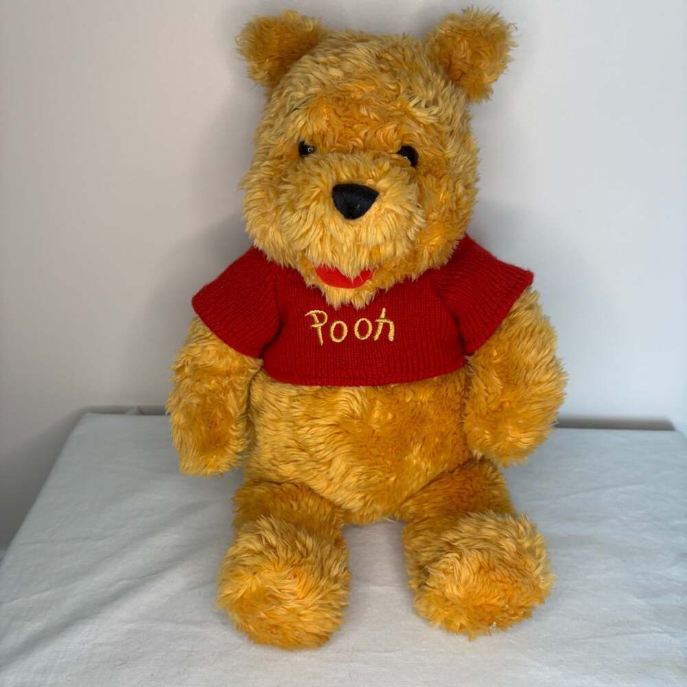 Disney Store 12" Winnie the Pooh plush stuffed red sweater embroidered